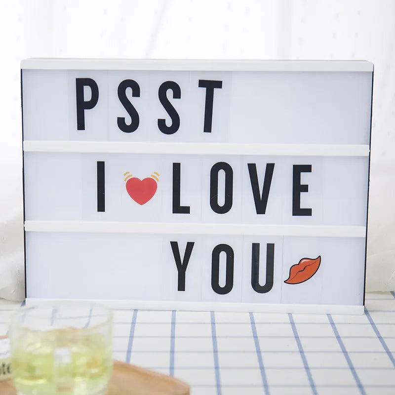 LED letter light box with PVC shell, 300x220mm size, showing custom letter arrangement for decoration