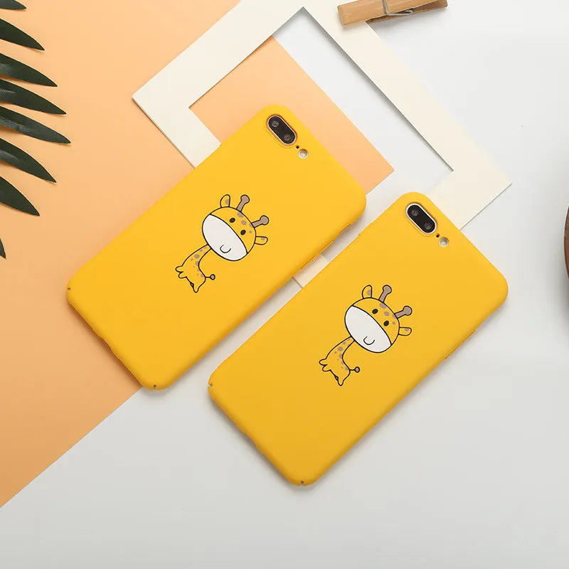 Yellow patterned plastic phone case for iPhone models 6 through X displayed on a solid background.