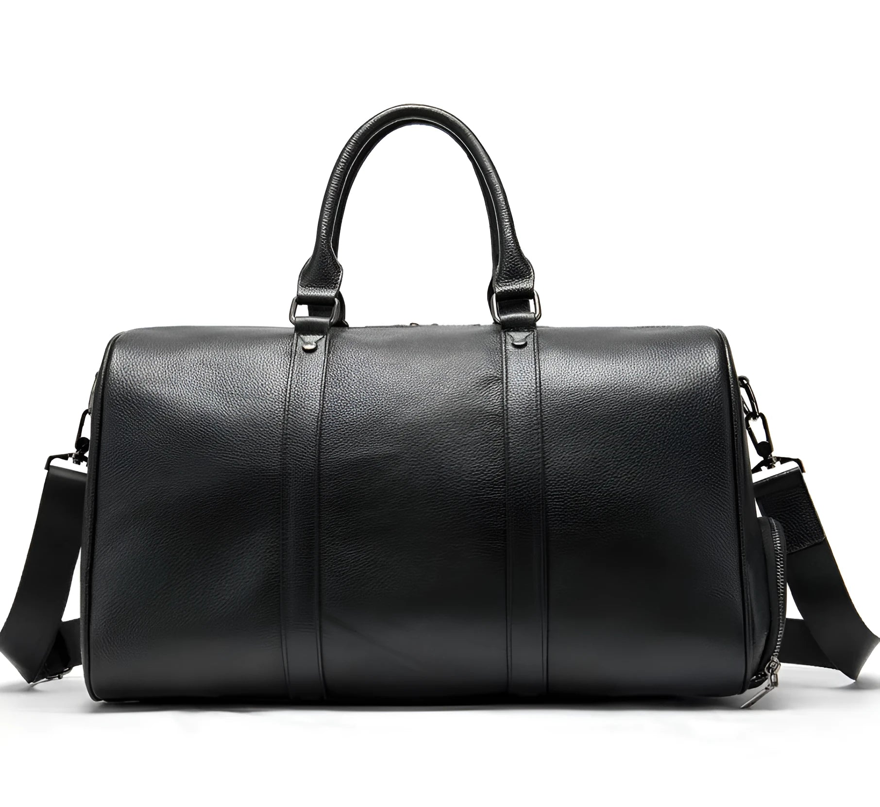First layer cowhide leather travel bag with independent shoe compartment, zippered main closure, brown colour, soft handle and shoulder strap