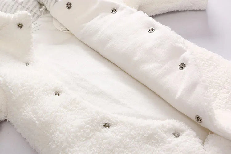 Baby wearing brown lamb design cotton padded winter romper with long sleeves
