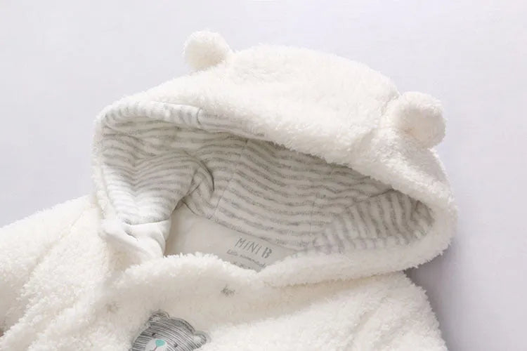 Baby wearing brown lamb design cotton padded winter romper with long sleeves