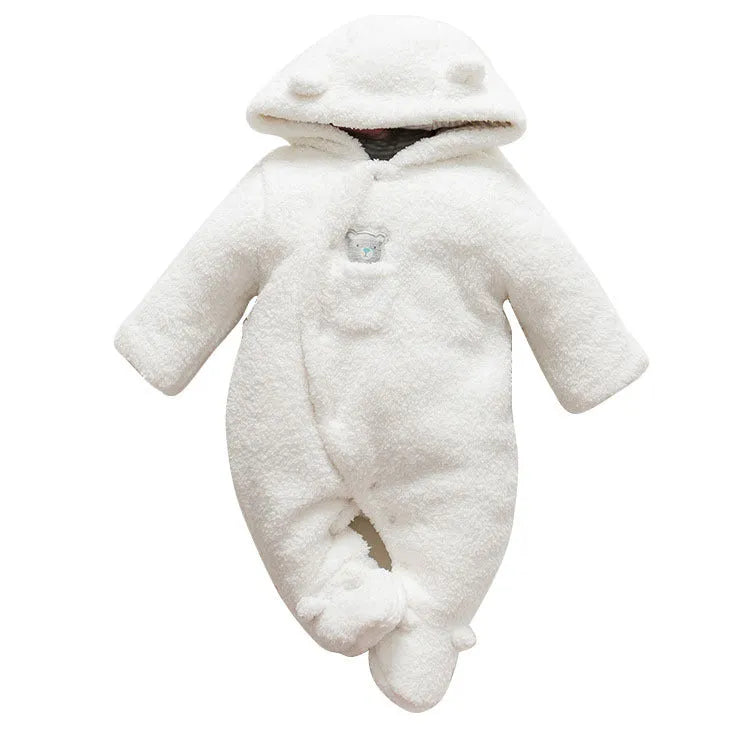 Baby wearing brown lamb design cotton padded winter romper with long sleeves