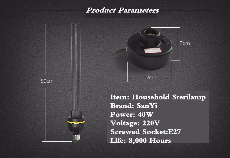 Household UV disinfection lamp 31-40W 220V E27 ultraviolet light source with ozone lamp and delay timing base
