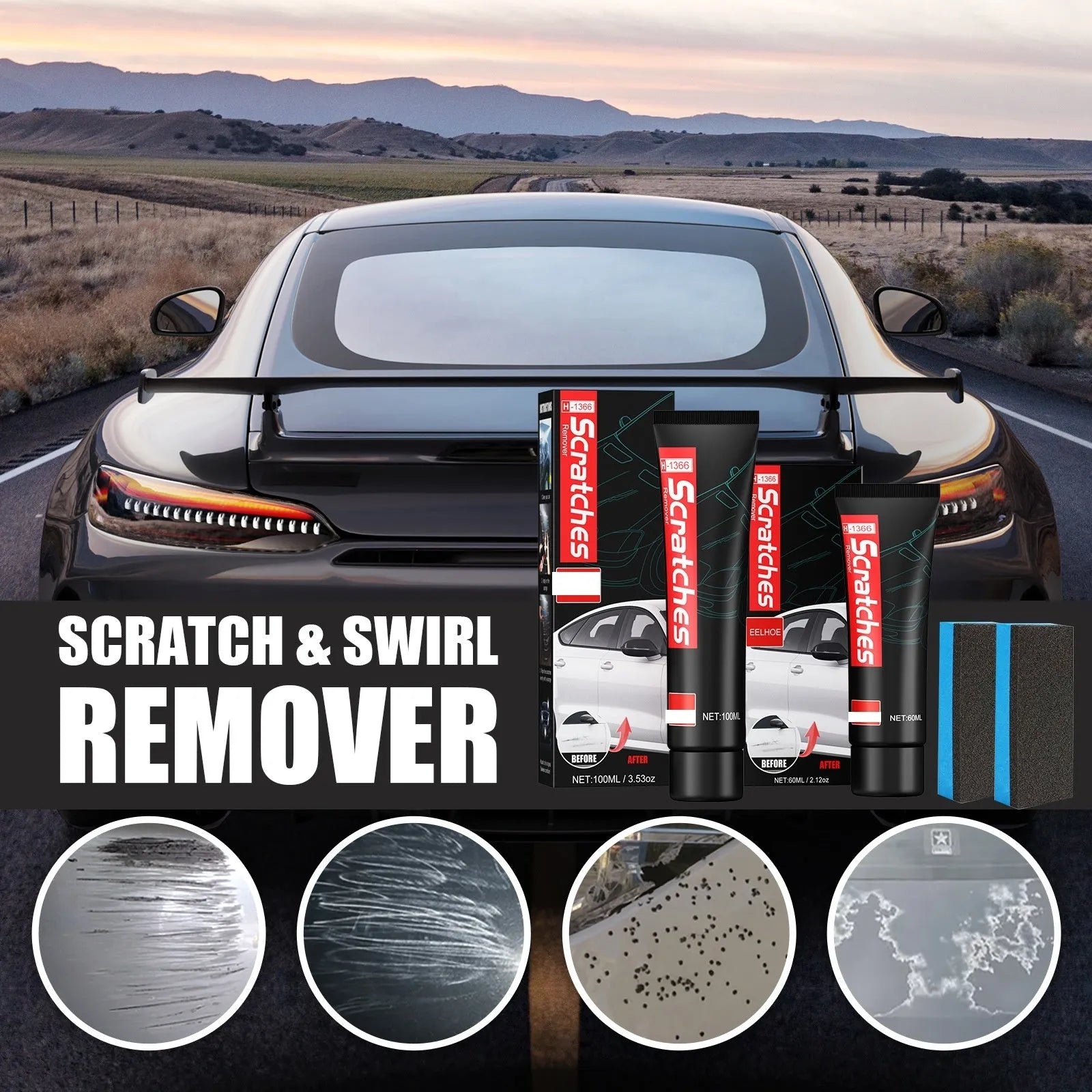 Automotive scratch repair cream in 60ml or 100ml container for paint cleaning and scratch removal