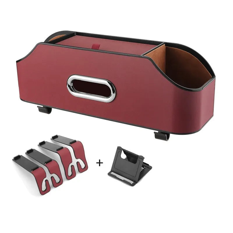 Genuine leather car tissue box and water cup holder in beige colour