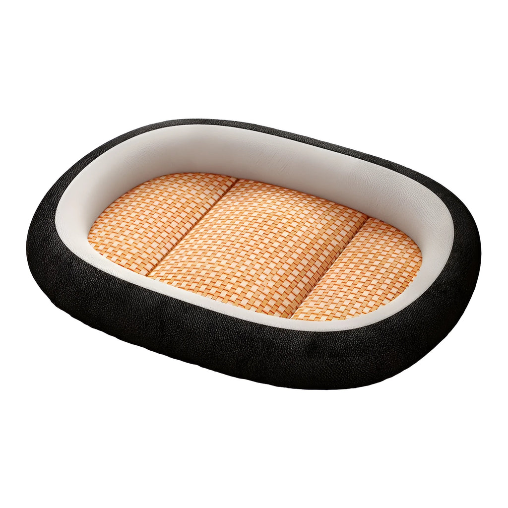 Removable washable pet nest dog bed in light grey, showing detached cotton pad next to outer cushion.