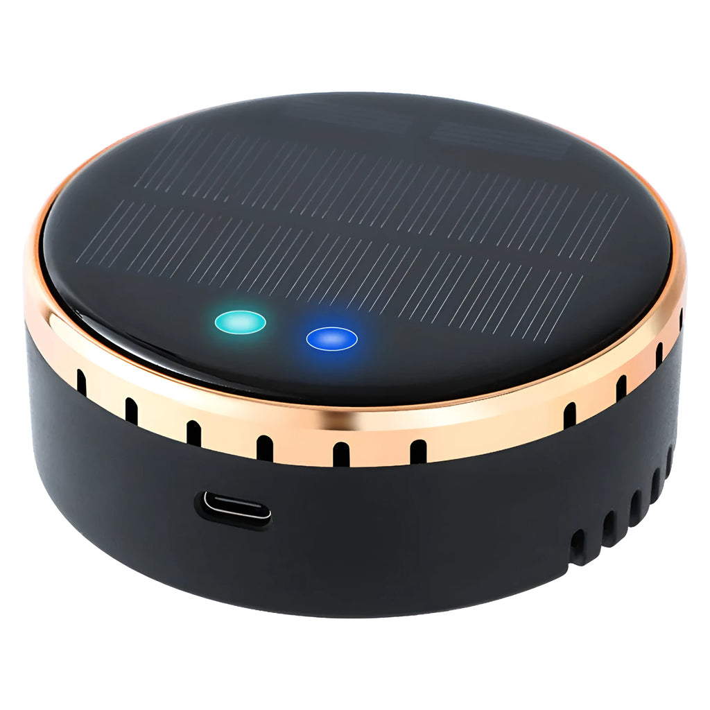 Car mounted solar air humidifier in black, gold, or red with vent mounting bracket and adjustable controls