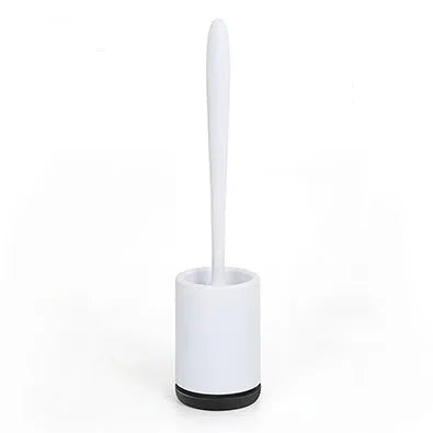 White and black non-stick TPR toilet brush with hollowed plastic body, 41cm tall, floor standing style