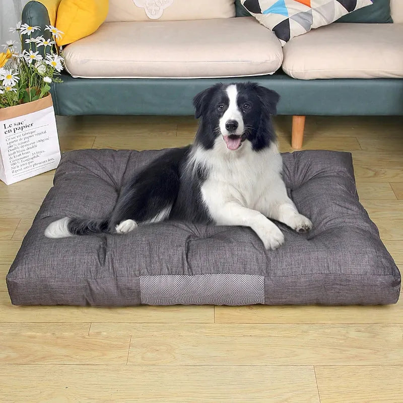 Thick gray polyester kennel nest dog bed for large dogs, 98x77x12cm, on floor