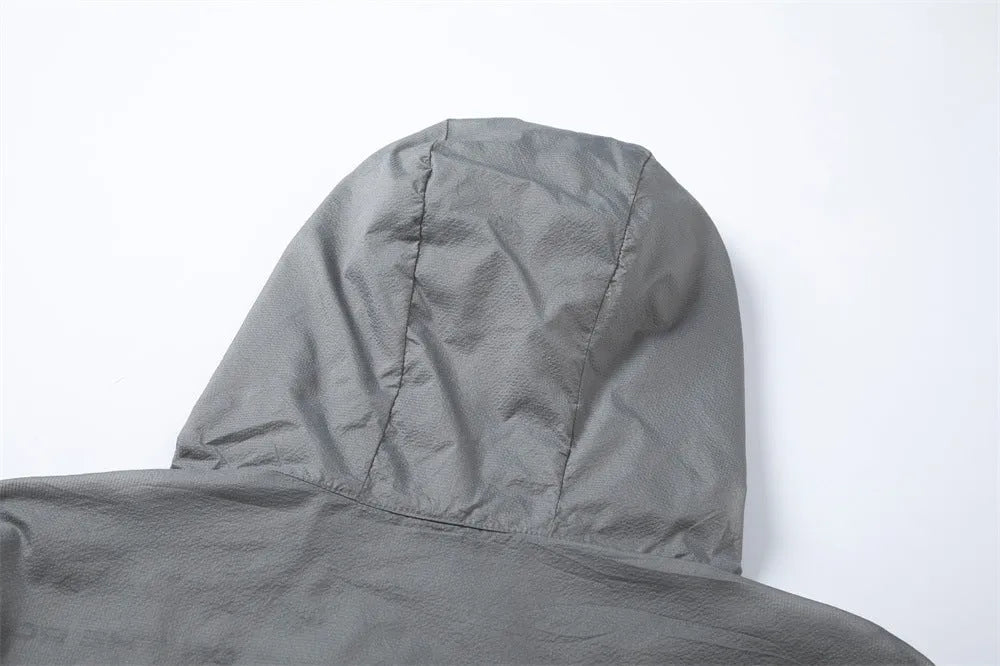 Men's gray nylon sun protection jacket with letter print on front