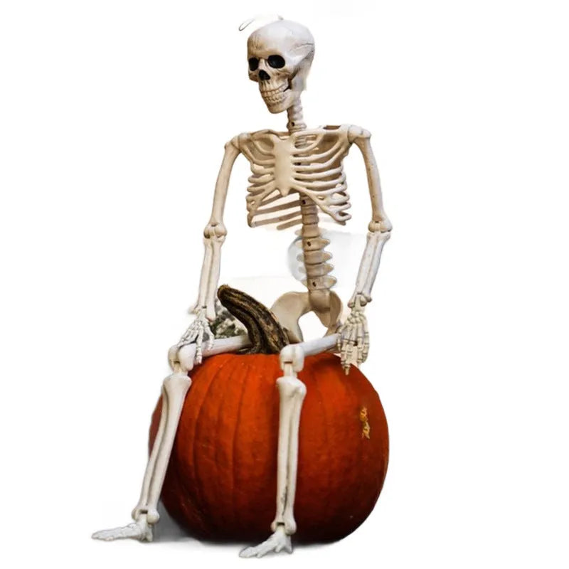90cm tall white plastic skeleton model with movable joints posed standing