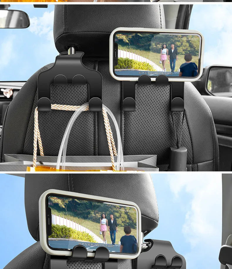 ABS plastic car multifunction hook showing phone bracket and two hanging hooks