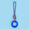 Blue braided rope dog toy with knots measuring 43cm long for puppy chewing