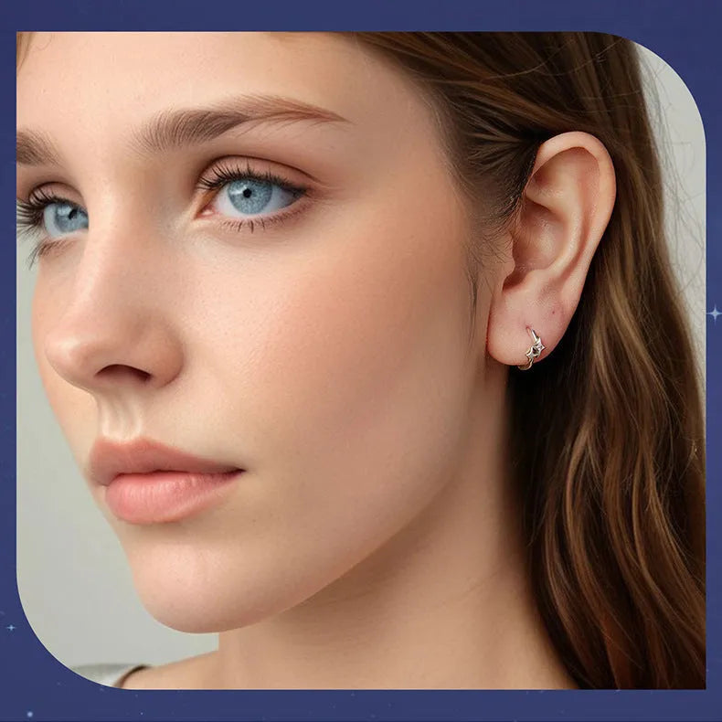 Fashion Star S925 sterling silver earrings with inlaid zircon, colour BSE1210, pair of earrings for women
