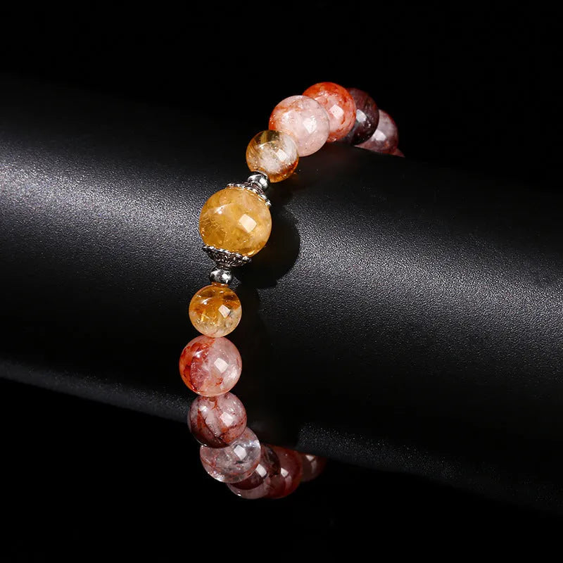 Handmade crystal bracelet with red sealant flower citrine lucky bead and geometric design