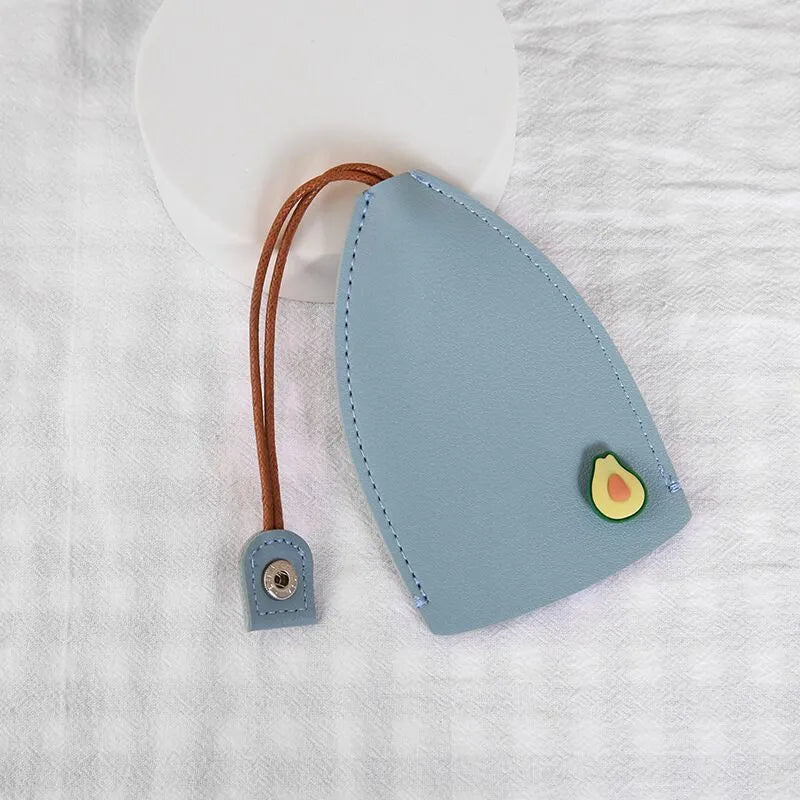 Colourful cartoon PU leather pull-out key case for car keys, shown open and closed