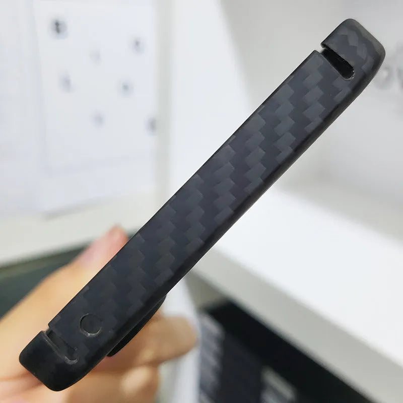 Real aramid fiber phone case in matte black hollow finish for Nothing Phone 2 with plaid texture
