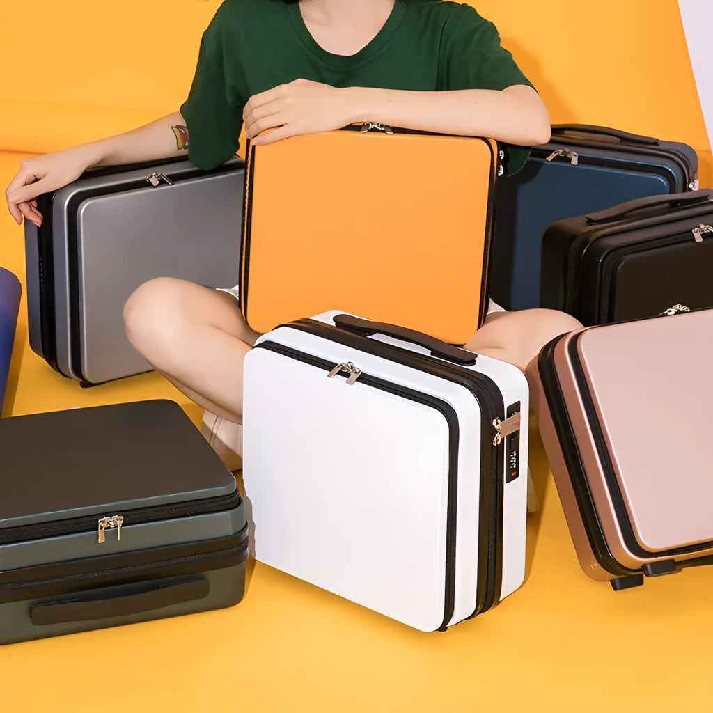 Women's mini cornetto portable suitcase luggage in 16 inch ABS material, black colour, front view