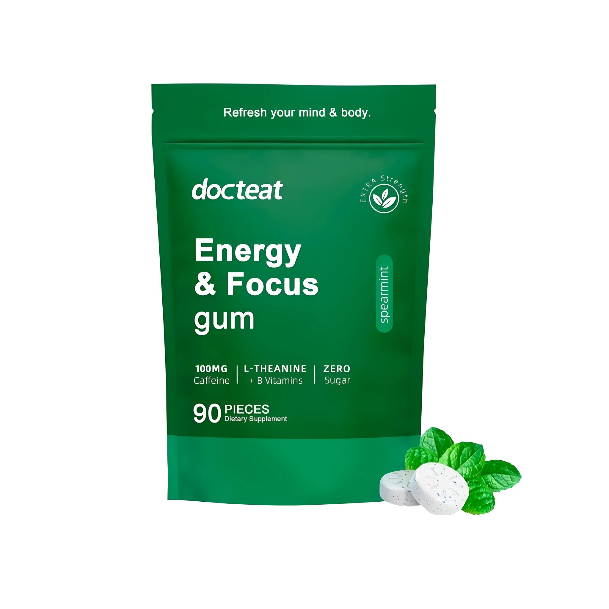 Mint tablet sugar dietary supplement with green coffee beans and L-theanine in 90 count package