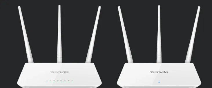 White rectangular dual-band wireless router with status LEDs, shown on a wooden surface.