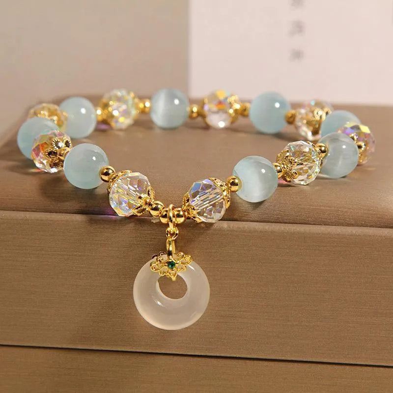 Women's blue opal glass pendant bracelet with Japanese Korean style design