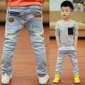 Boys casual denim harem pants with stripe pattern and elasticated waistband