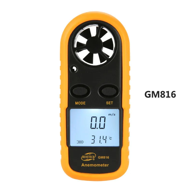 Biaozhi GM816 orange handheld digital anemometer displaying wind speed