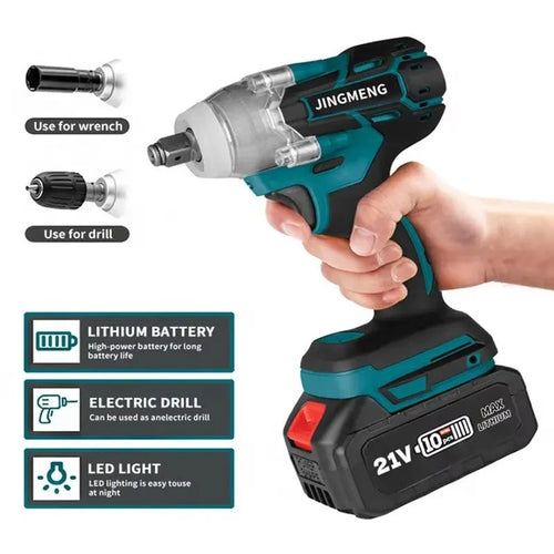 21V brushless electric impact wrench power tool with battery and 12.4mm chuck.
