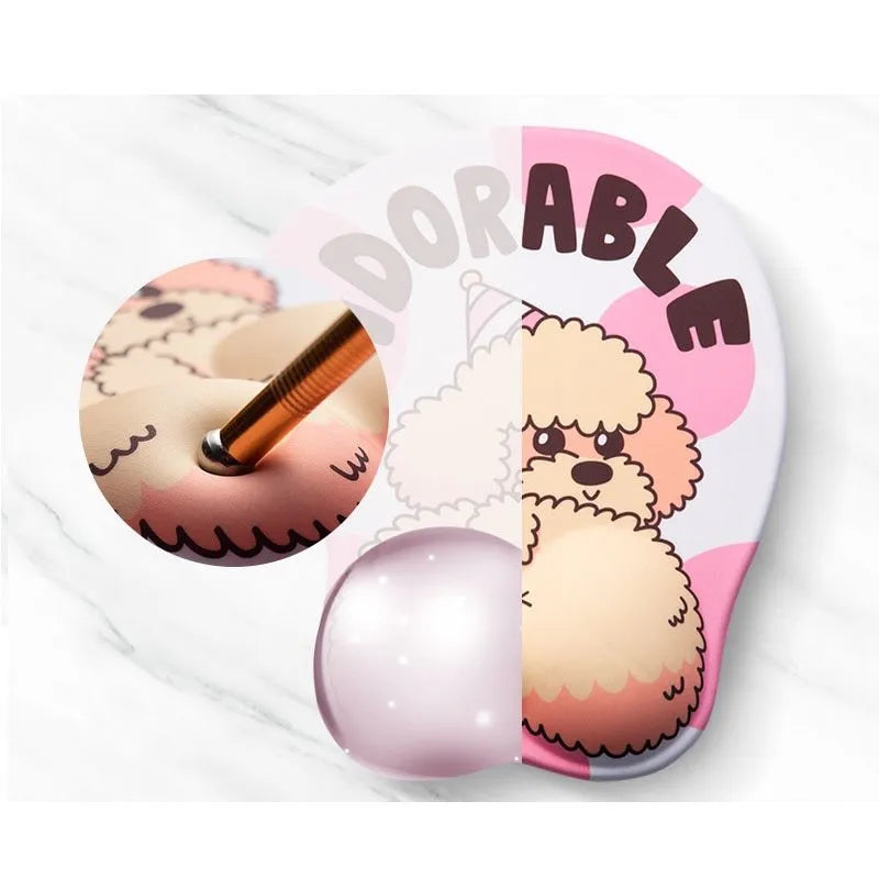 Cute 3D corgi butt mouse pad with raised wrist cushion on a desk