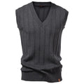 Men's V-neck twist sweater vest in dark blue, slim fit pullover style, chemical fibre blend