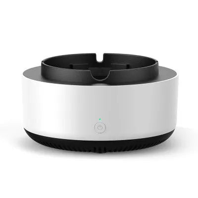 Grey electronic air purifier ashtray with cigarette butt grooves and air filtration system