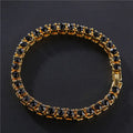 Men's hip hop bracelet with single row rhinestones and tennis charm in alloy construction