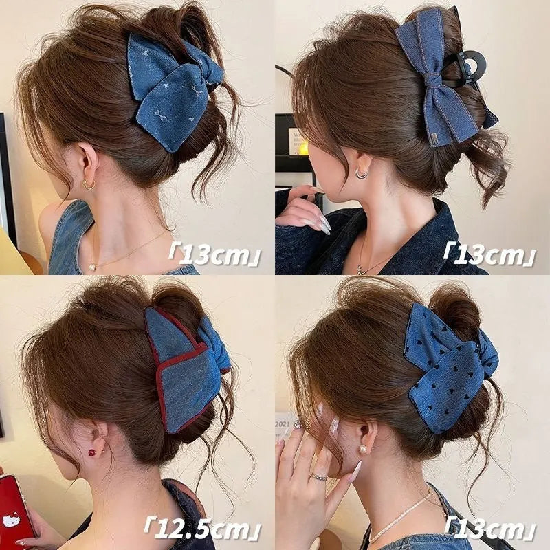 Handmade plastic hairpin with triangle grip shape and bow decoration