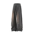 Light grey fleece-lined straight-leg casual trousers with elastic waistband on a hanger.