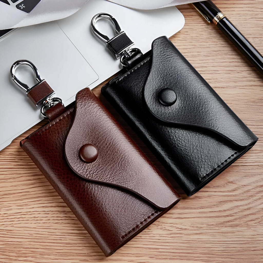 Men's genuine leather keychain card holder in square vertical design with key organisation system
