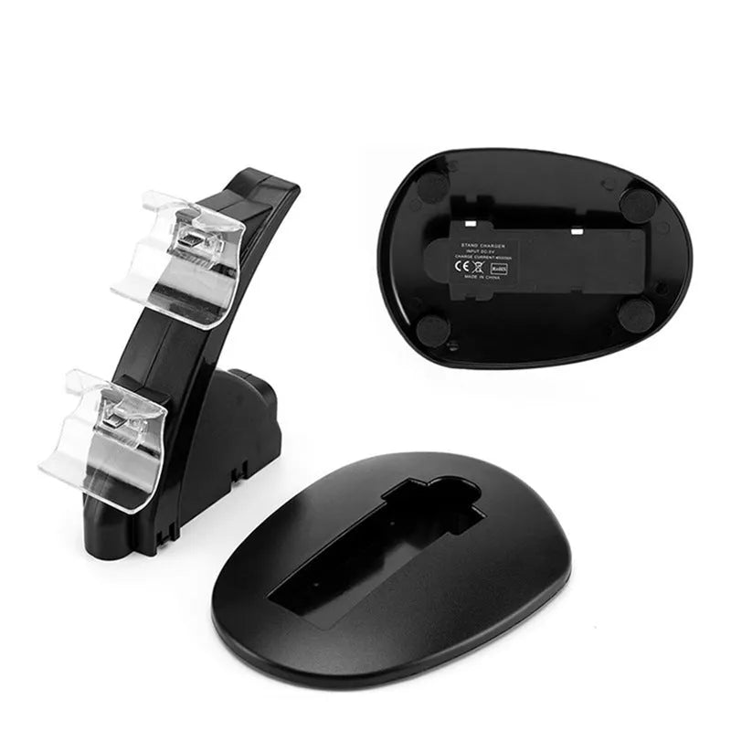Black dual charging dock station for two Xbox One controllers, showing USB connection.