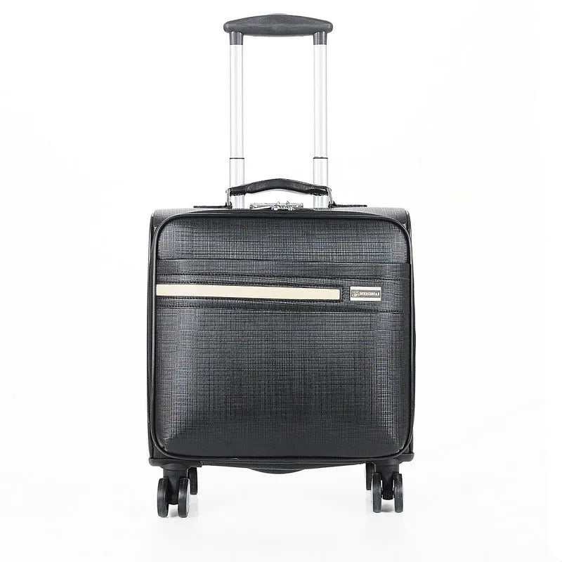 Black PU leather wheeled business case with retractable handle and smooth-rolling wheels