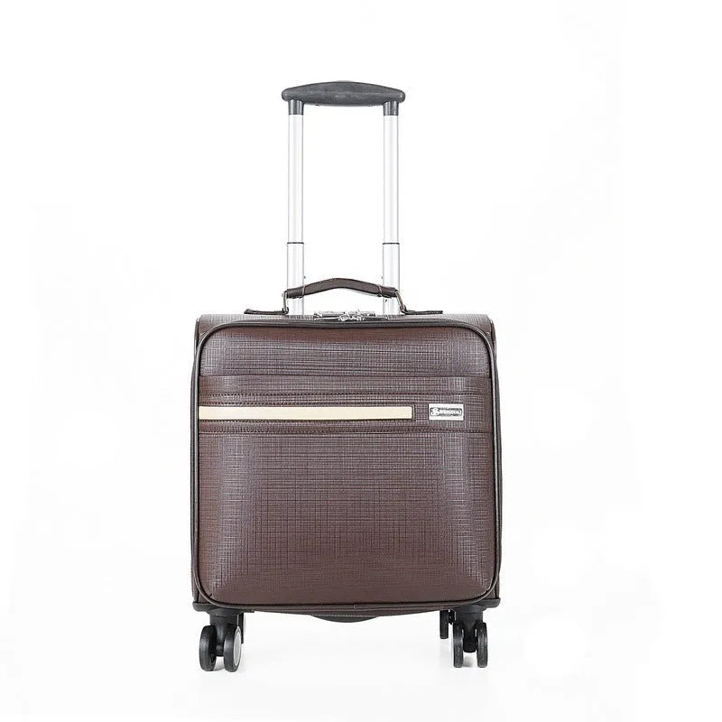 Black PU leather wheeled business case with retractable handle and smooth-rolling wheels