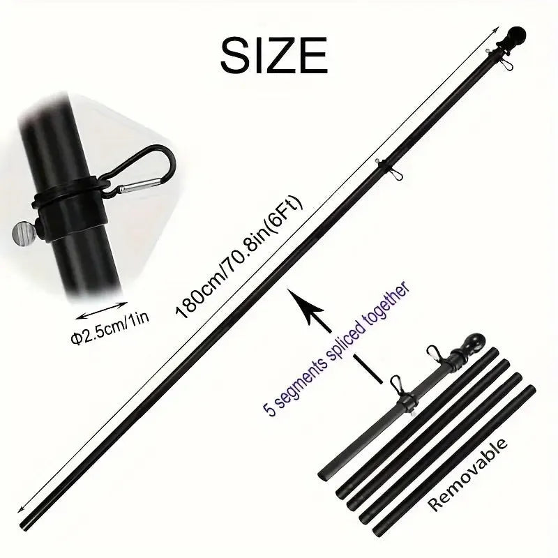 Wall-mounted outdoor 6ft five-section stainless steel flagpole in silver finish