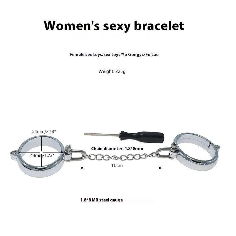 Silver zinc alloy handcuffs and footcuffs adult sex toy accessories with stainless steel bracelet fittings