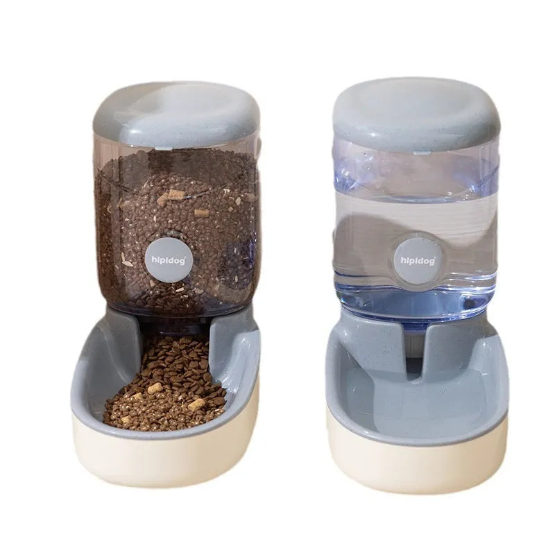 Automatic pet feeder or water fountain with 3.8L capacity in blue, green, grey, or pink colour.