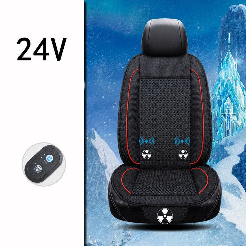 Car ventilation seat cushion with massage function in black colour showing 60x60cm dimensions