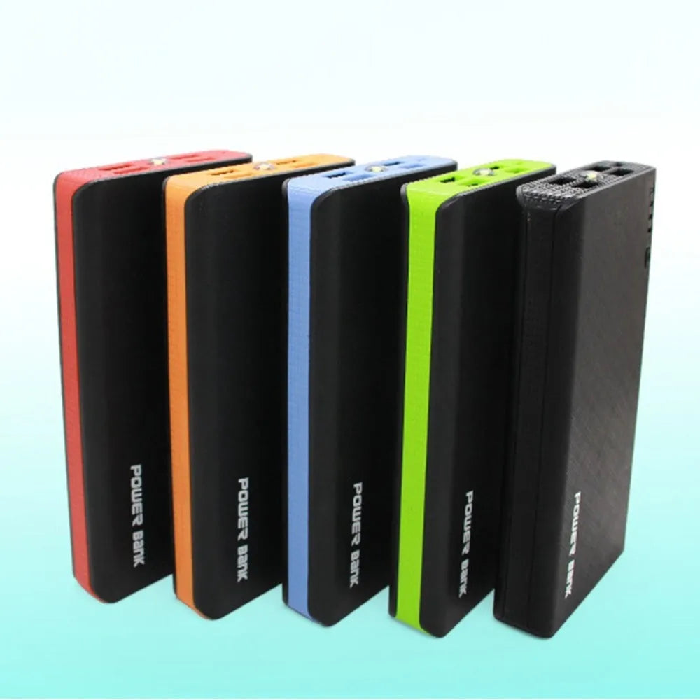Blue 20000mAh power bank with 4U fast charging, showing dimensions and output port.