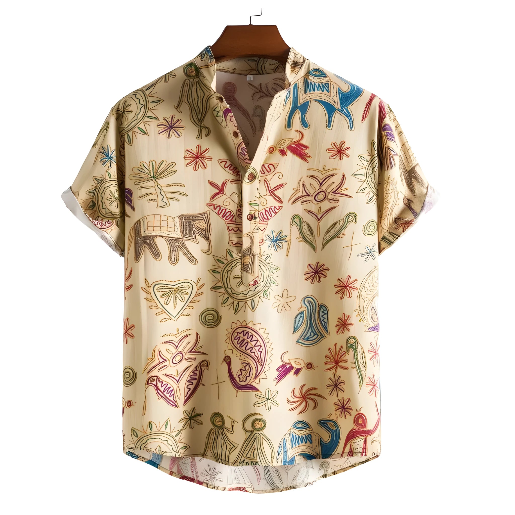 Man wearing a loose fit plus size cardigan with a detailed 3D digital print on the front.
