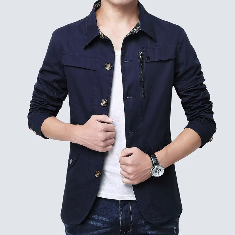 Cotton slim thin jacket for men displayed in front view