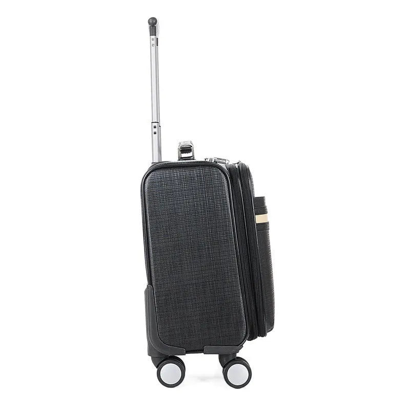 Black PU leather wheeled business case with retractable handle and smooth-rolling wheels