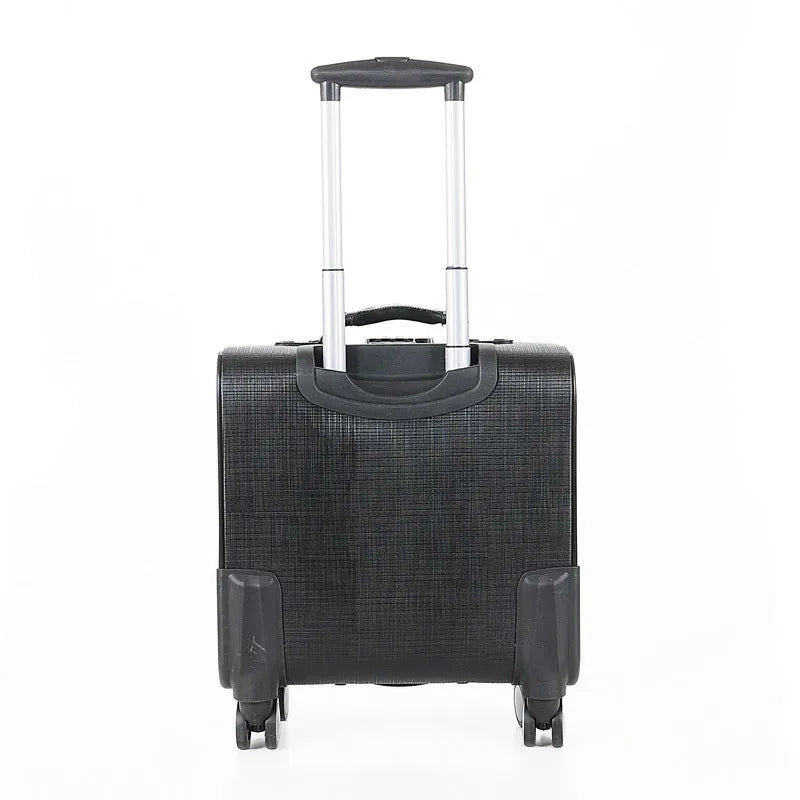 Black PU leather wheeled business case with retractable handle and smooth-rolling wheels