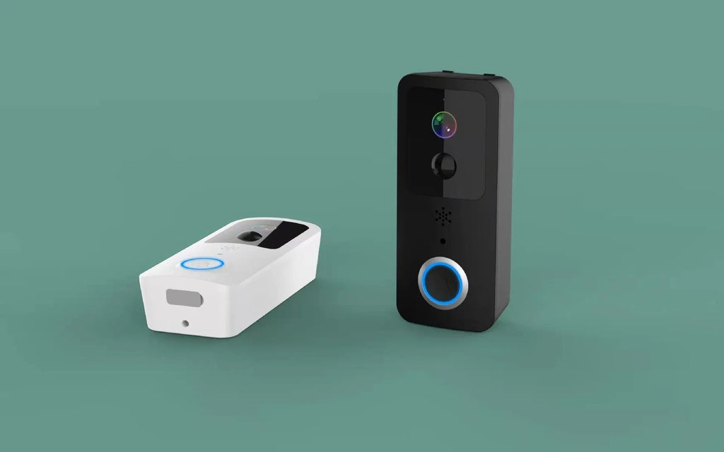 Black and white smart waterproof visual doorbell with HD camera for remote app intercom.