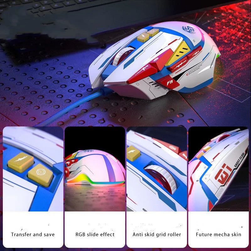 Desktop wired automatic pressure grab mouse, ergonomic design, four-way wheel, Primordial Ghost Claw colour