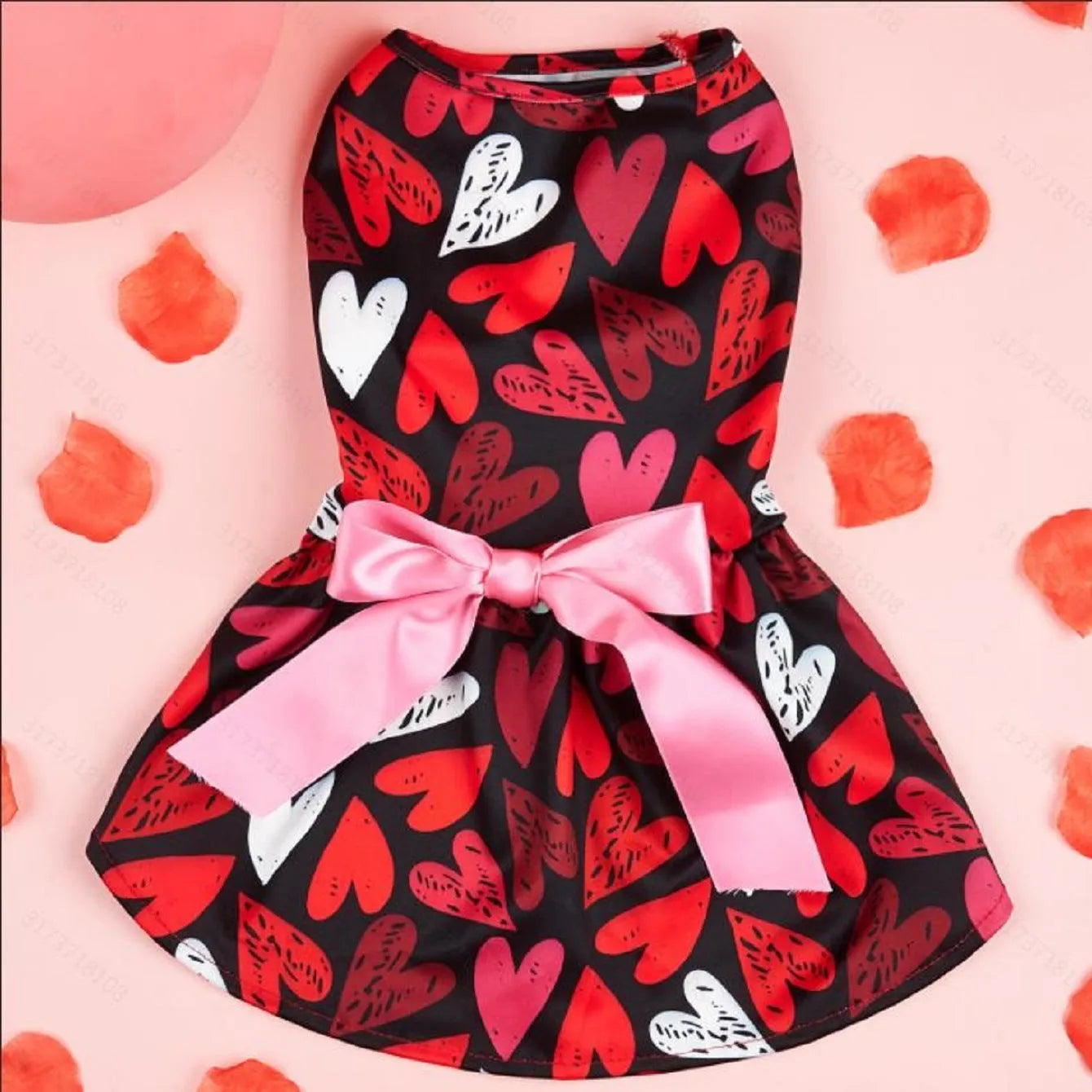 Black Valentine's Day full printed love dress for pet dog or cat in princess style made of polyester